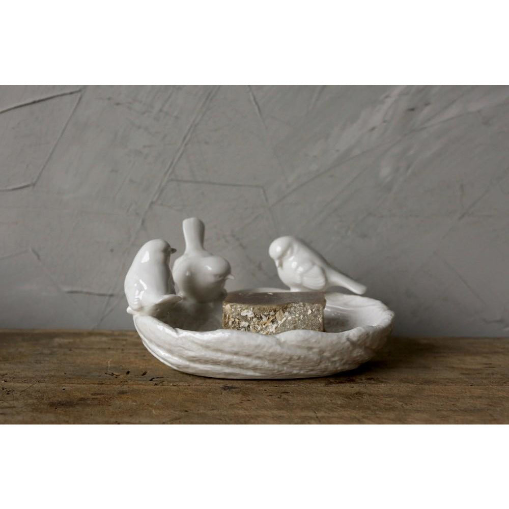 White Decorative Ceramic Leaf Dish w/Birds