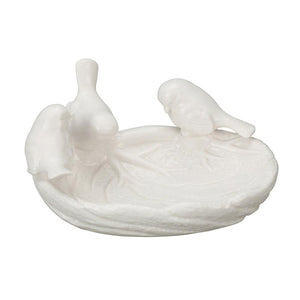 White Decorative Ceramic Leaf Dish w/Birds