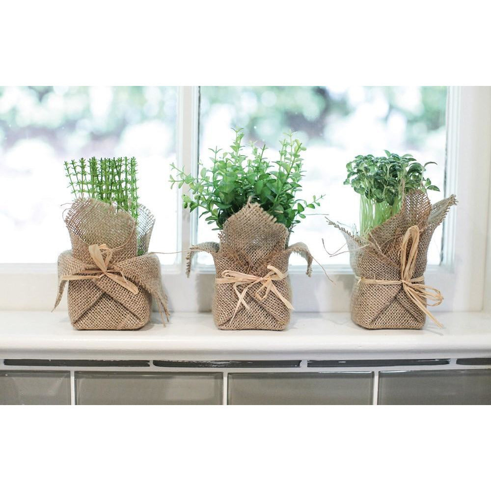Burlap Wrapped Faux Potted Herb