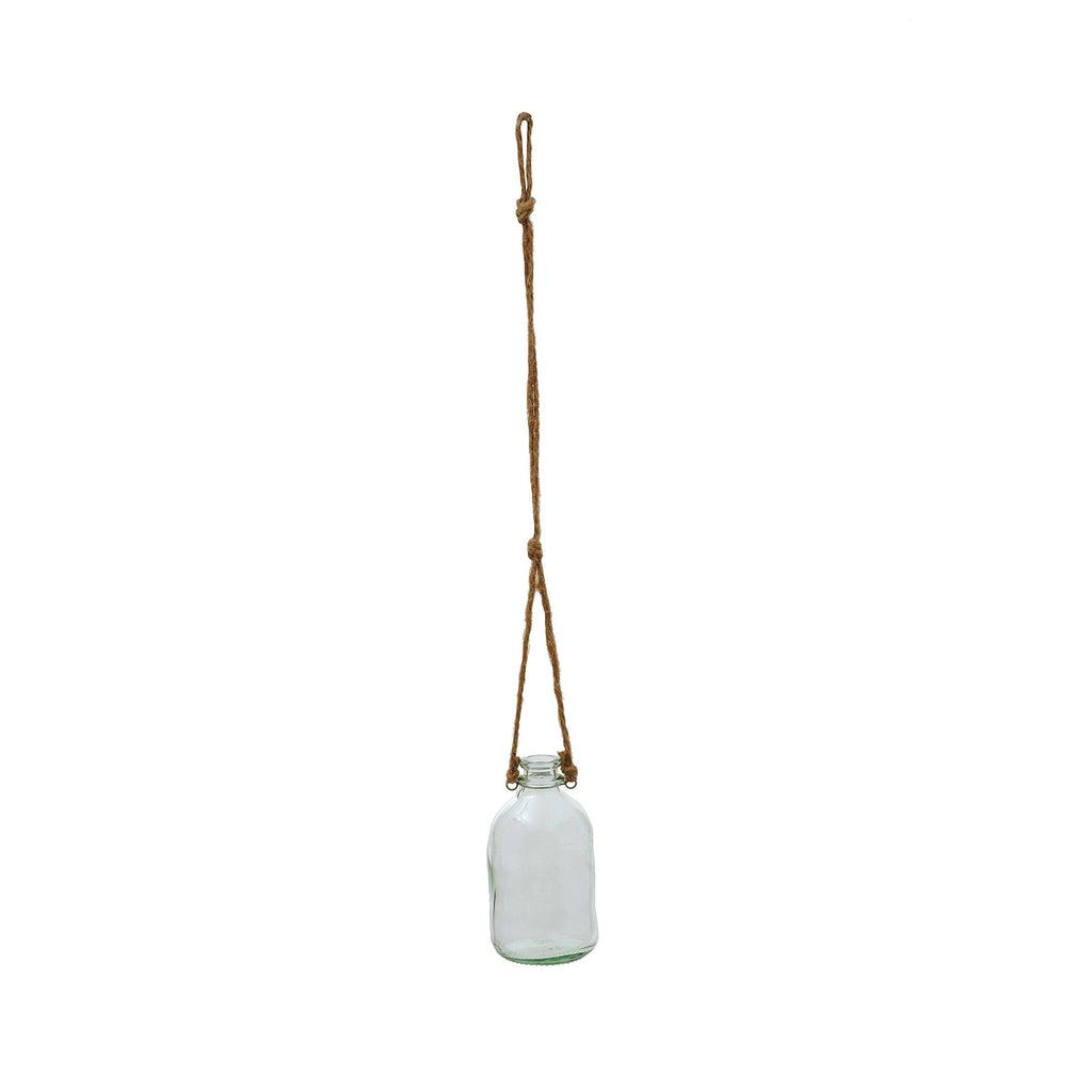 Glass Hanging Bottle w/Jute Rope