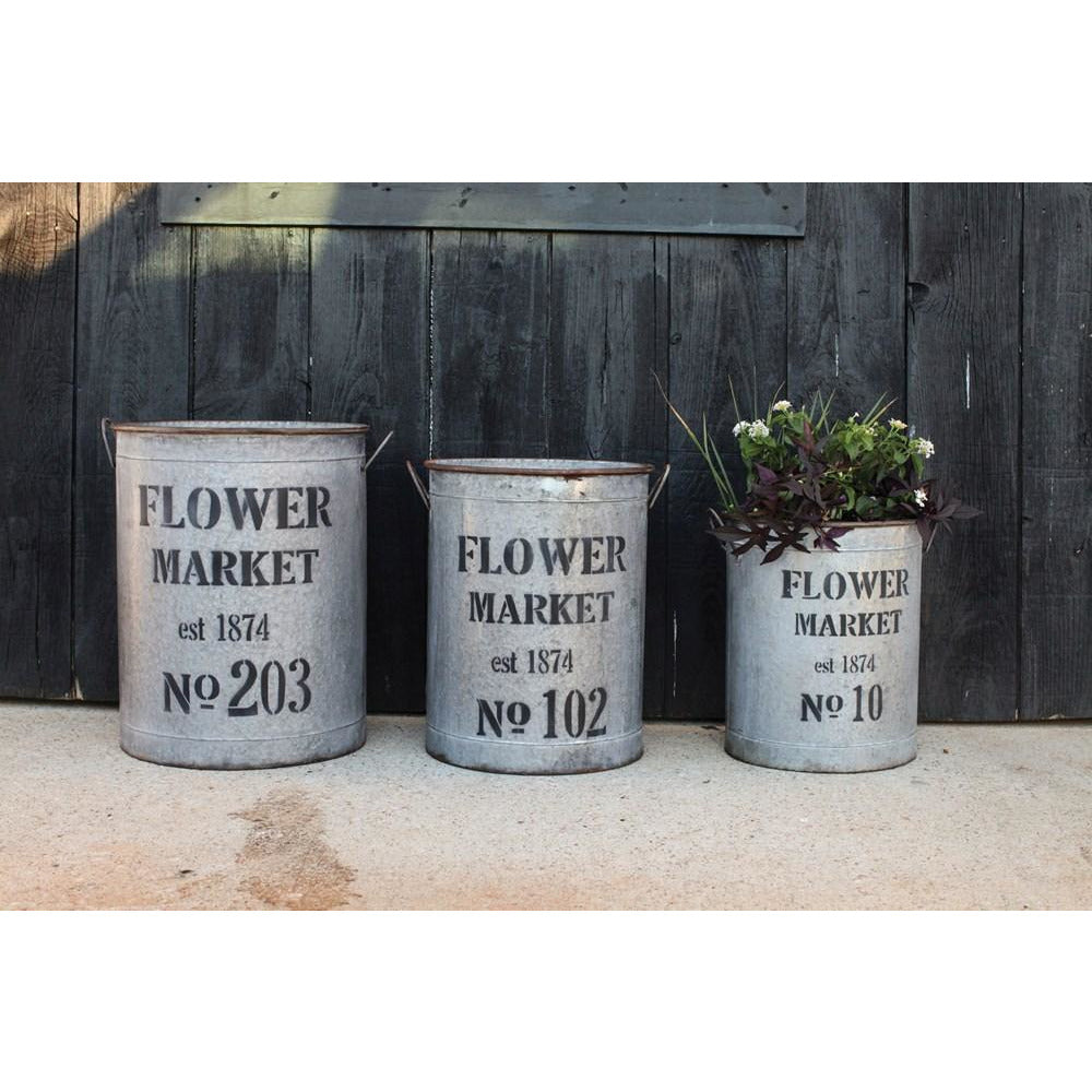 "Flower Market" Metal Buckets