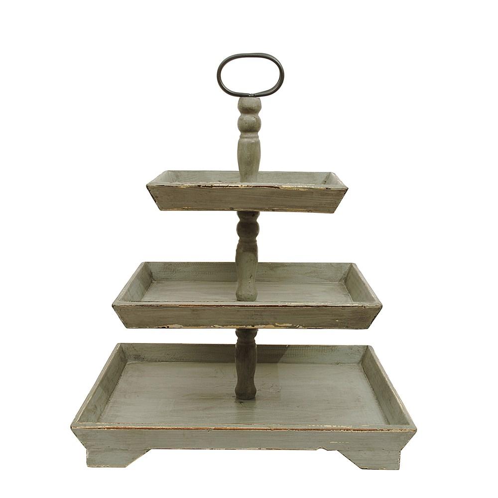 Gray Decorative Wood 3-Tier Tray