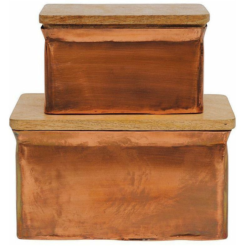 Copper Finish Metal Boxes w/Wood Lid