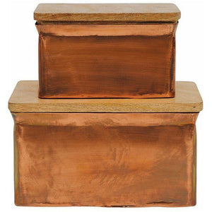 Copper Finish Metal Boxes w/Wood Lid