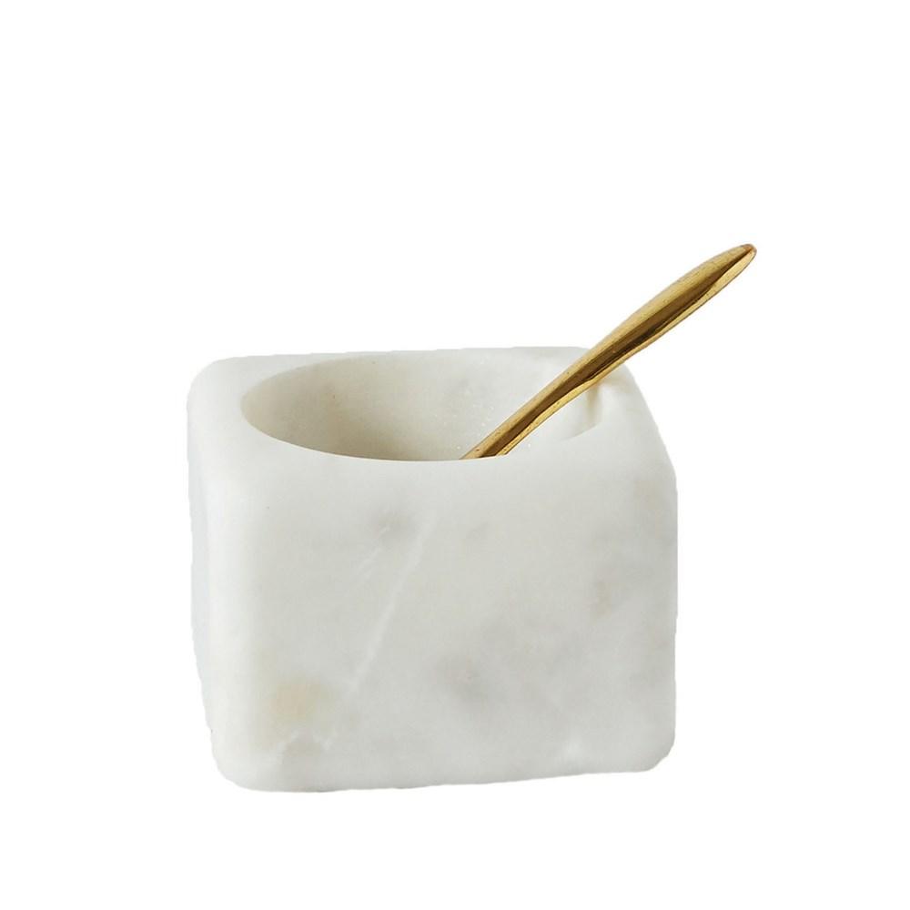 White Marble Bowl w/Brass Spoon