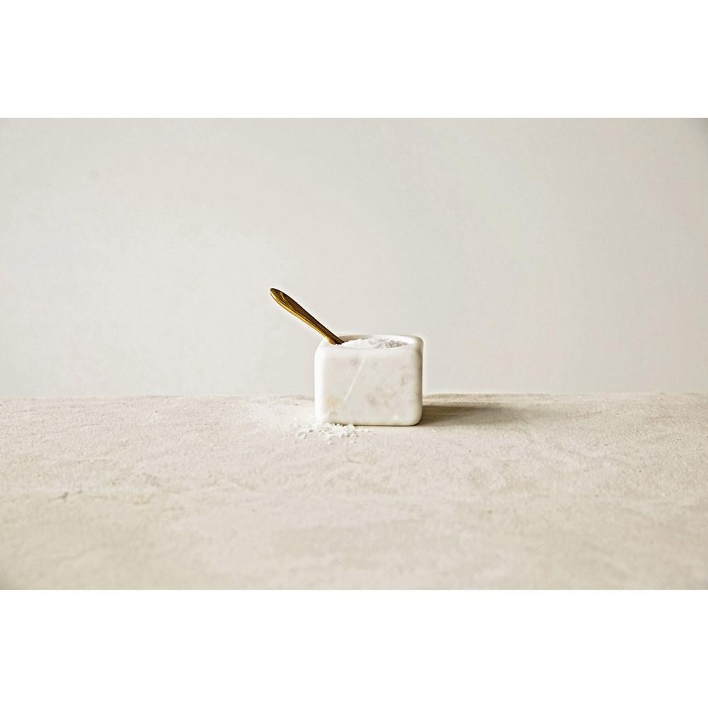 White Marble Bowl w/Brass Spoon