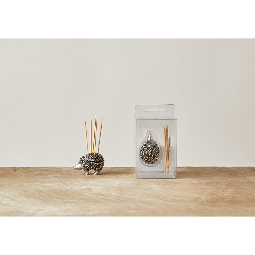 Pewter Hedgehog Toothpick Holder w/5 Toothpicks