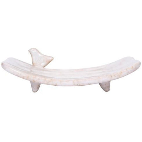 White Stoneware Soap Dish w/Bird