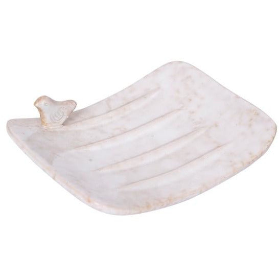 White Stoneware Soap Dish w/Bird