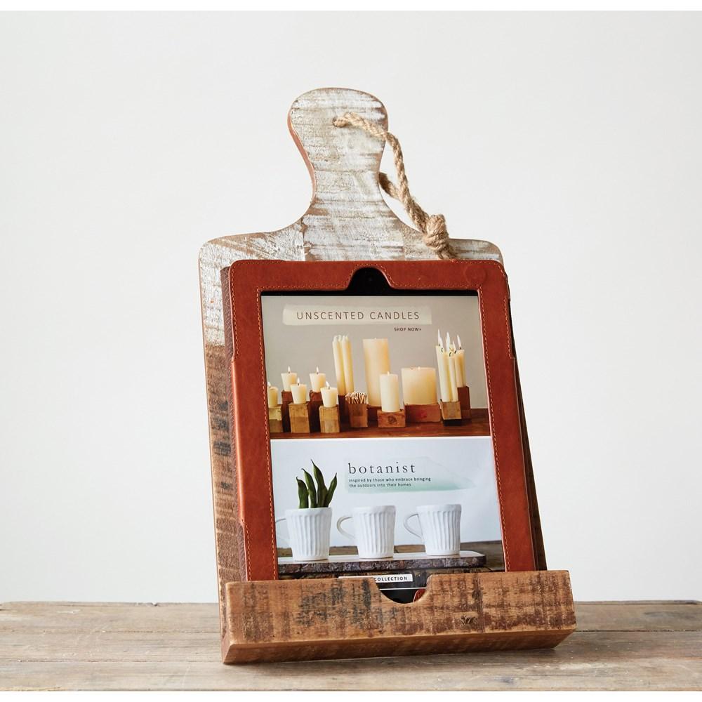 Wood Cookbook/Tablet Holder w/White Dipped Finish