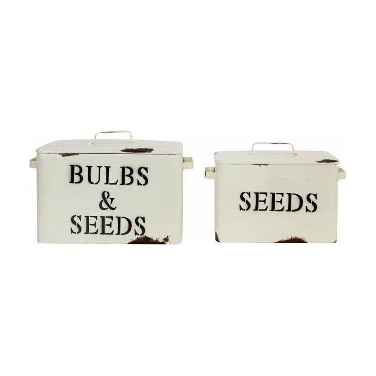 Cream Decorative Metal Containers w/Bulbs & Seeds Images