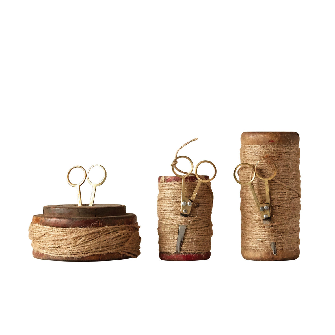 Found Wooden Spools w/Jute & Scissors