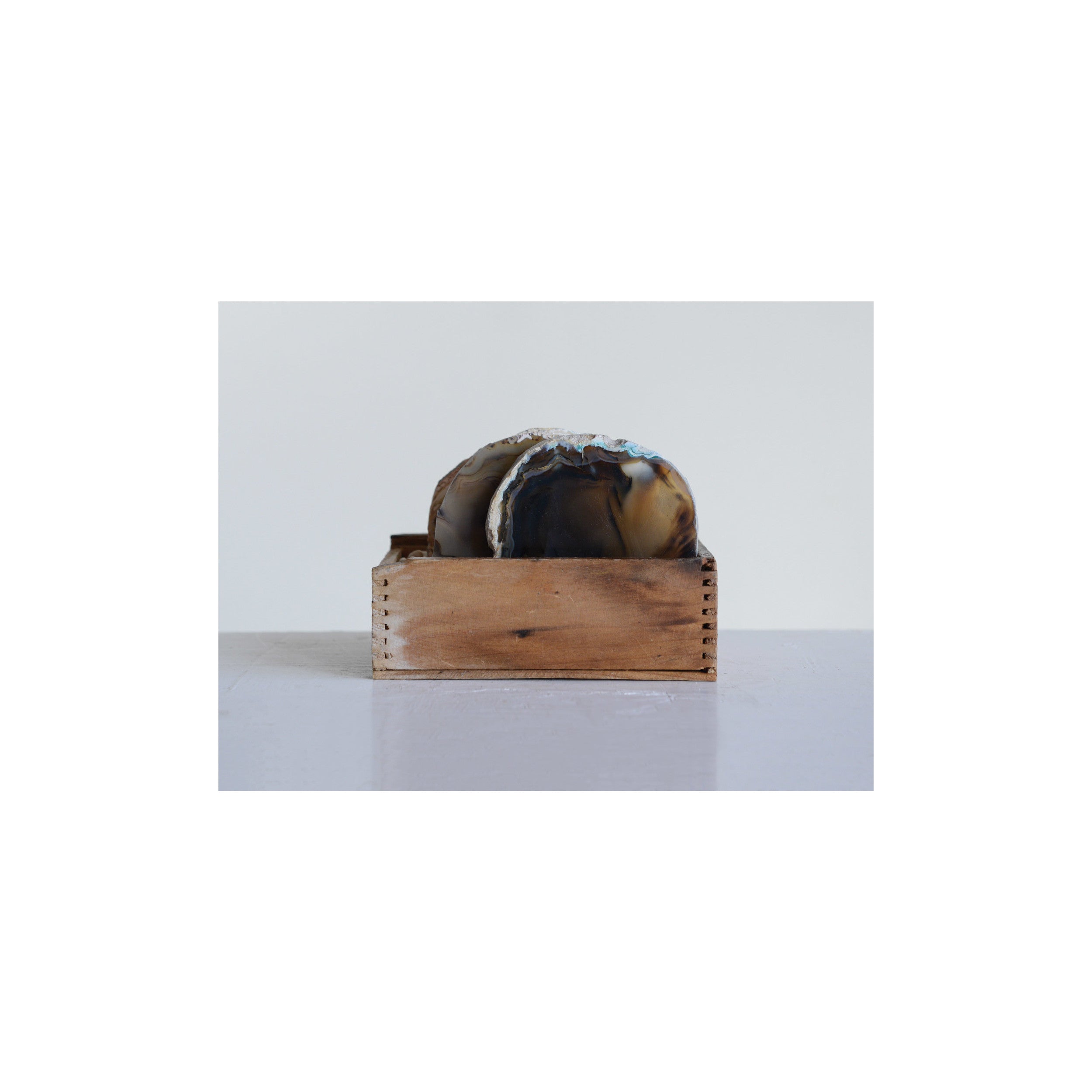 S/4 Brown Round Agate Coasters