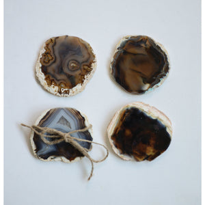 S/4 Brown Round Agate Coasters