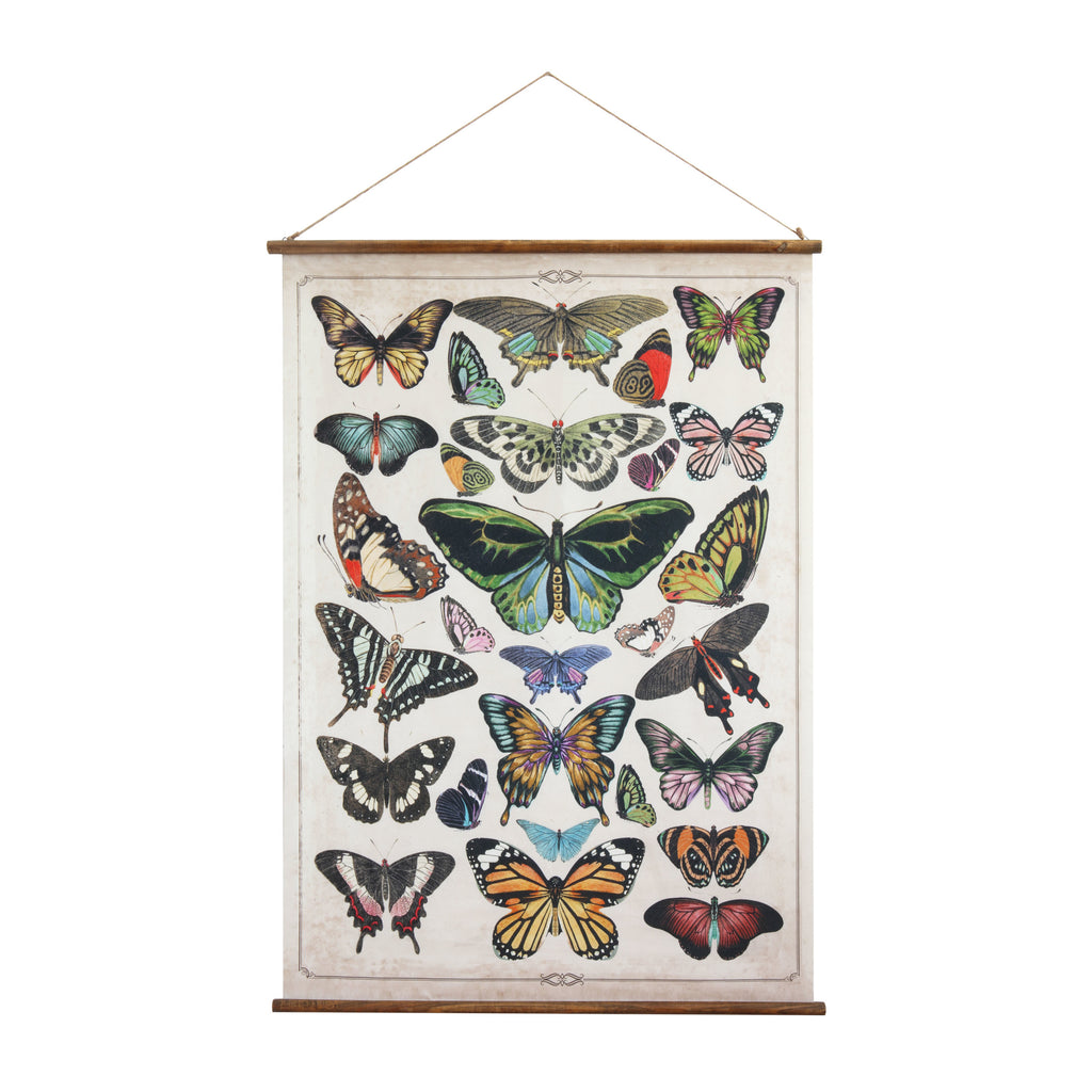 Canvas & Wood Scroll Wall Décor w/Butterflies & Jute Hanger