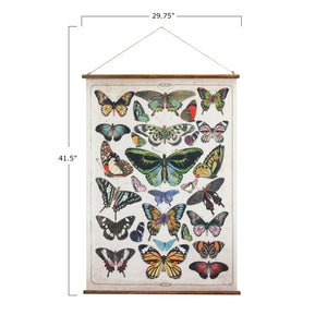 Canvas & Wood Scroll Wall Décor w/Butterflies & Jute Hanger