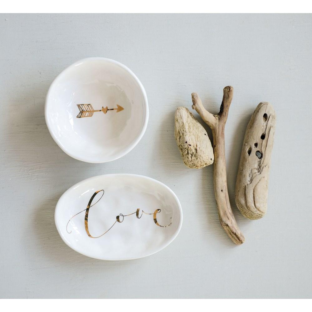 Ceramic Dish "Love" w/Gold Electroplating