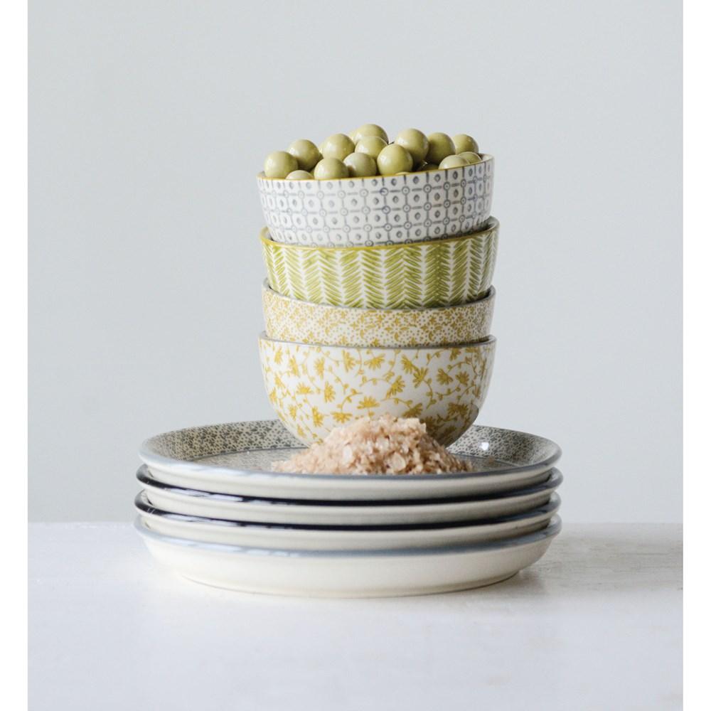 Round Hand-Stamped Stoneware Bowl