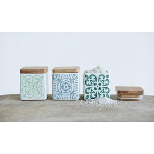 Stoneware Canisters w/Bamboo Lid