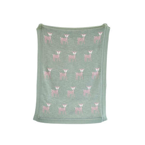 Green Cotton Knit Blanket w/Deer