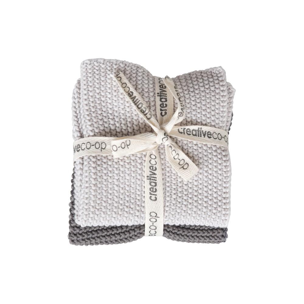 Square Cotton Knit Dish Cloths - Gray/White