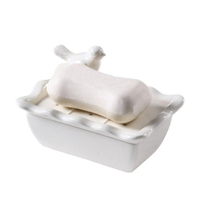 White Ceramic Soap Dish w/Removable Tray w/Bird