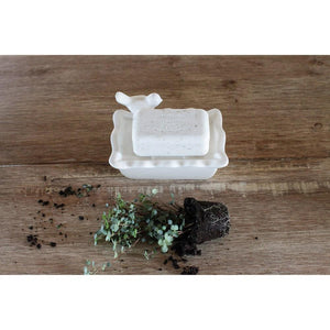White Ceramic Soap Dish w/Removable Tray w/Bird