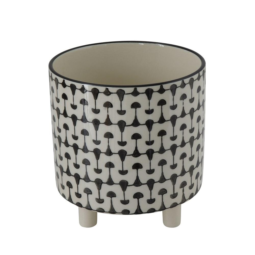 Black & White Round Stoneware Planter