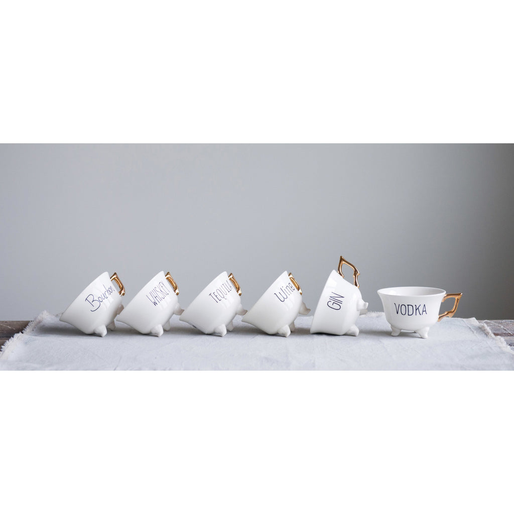 Stoneware Footed Teacup w/Gold Electroplating