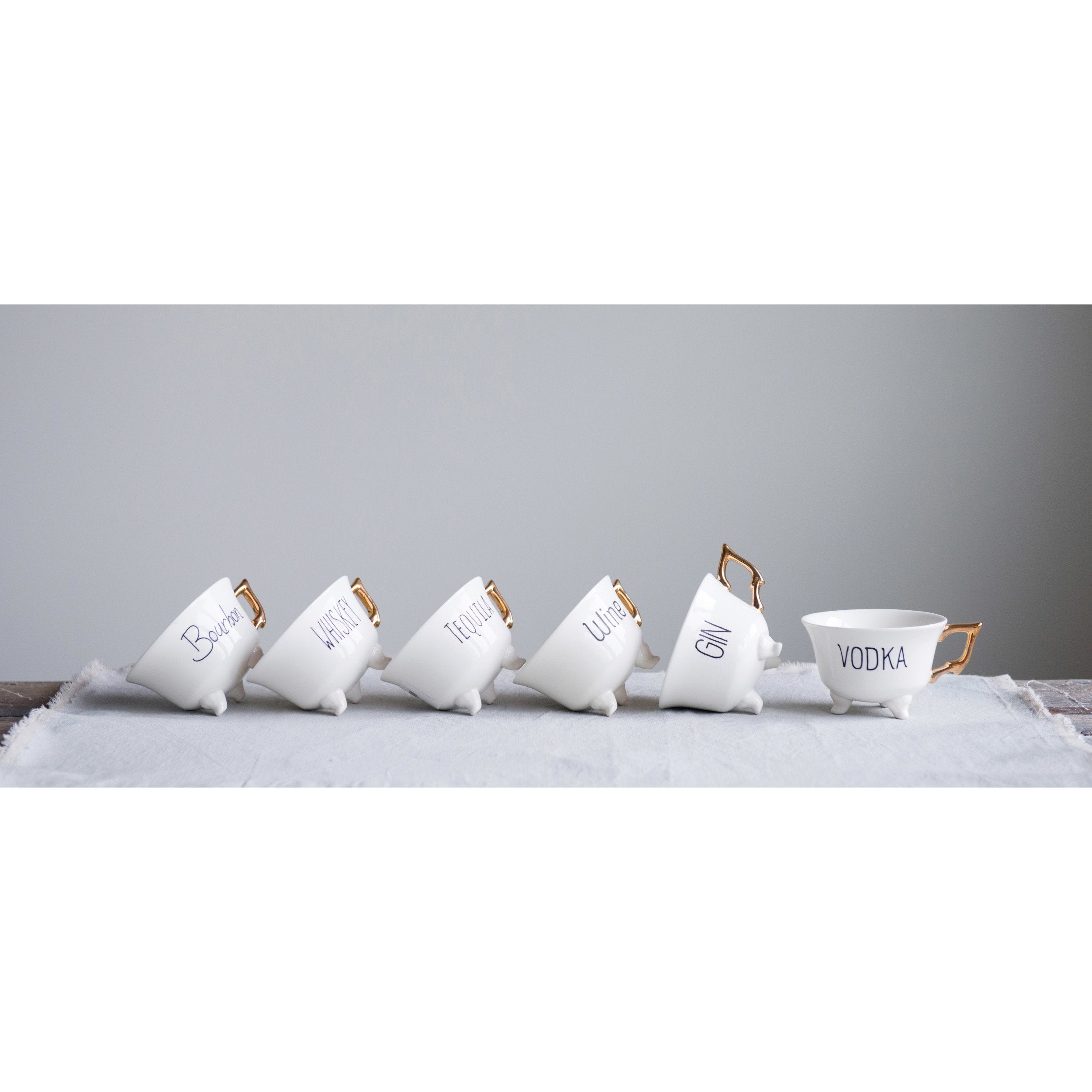 Stoneware Footed Teacup w/Gold Electroplating