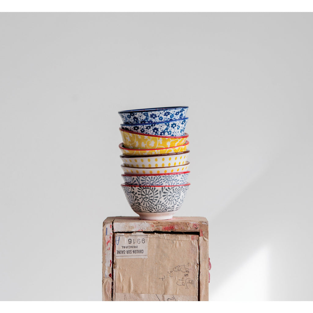 Round Hand-Stamped Stoneware Pinch Pot | Bright Colors