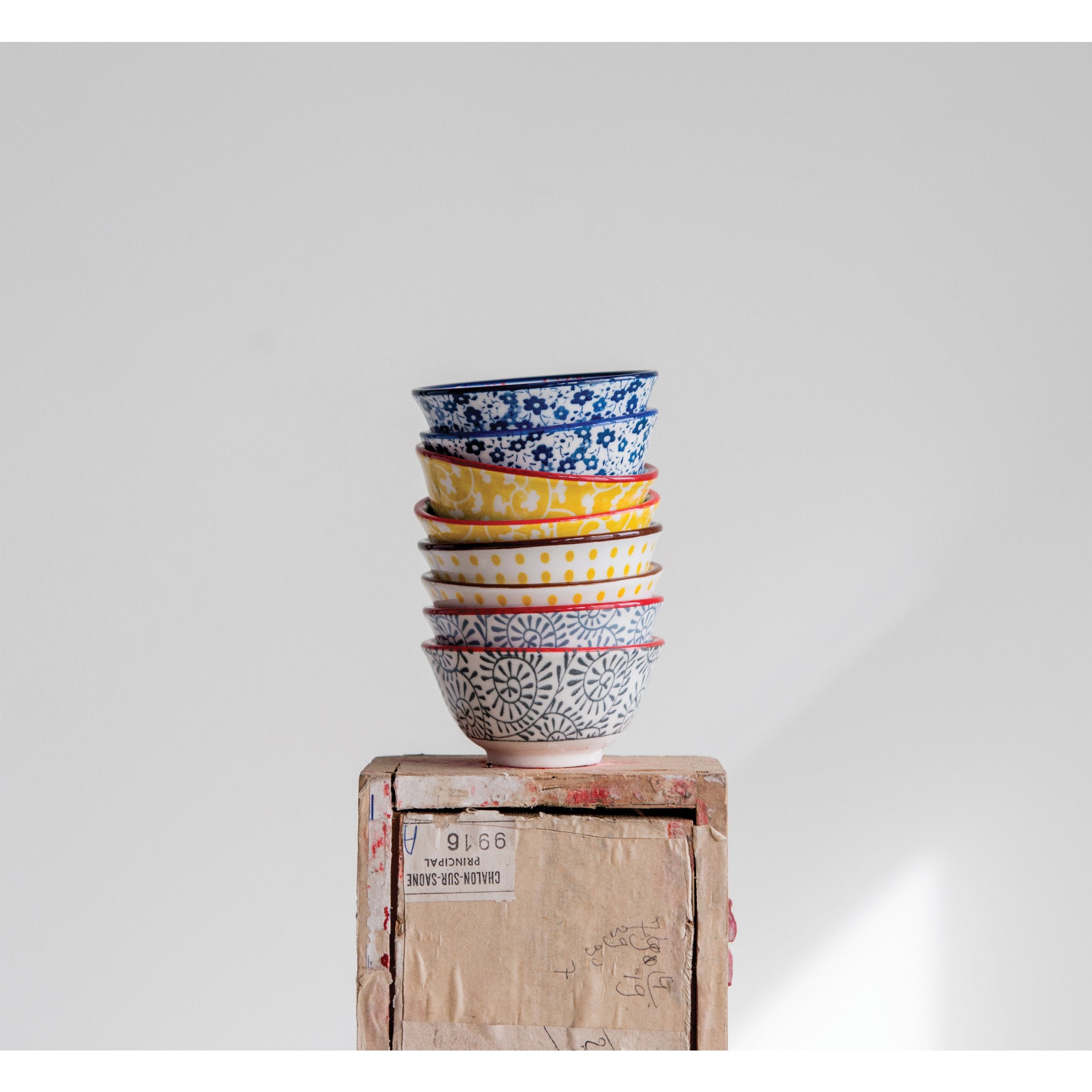 Round Hand-Stamped Stoneware Pinch Pot | Bright Colors