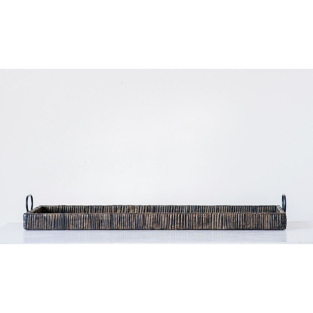 Rectangle Rattan Tray w/Metal Handles