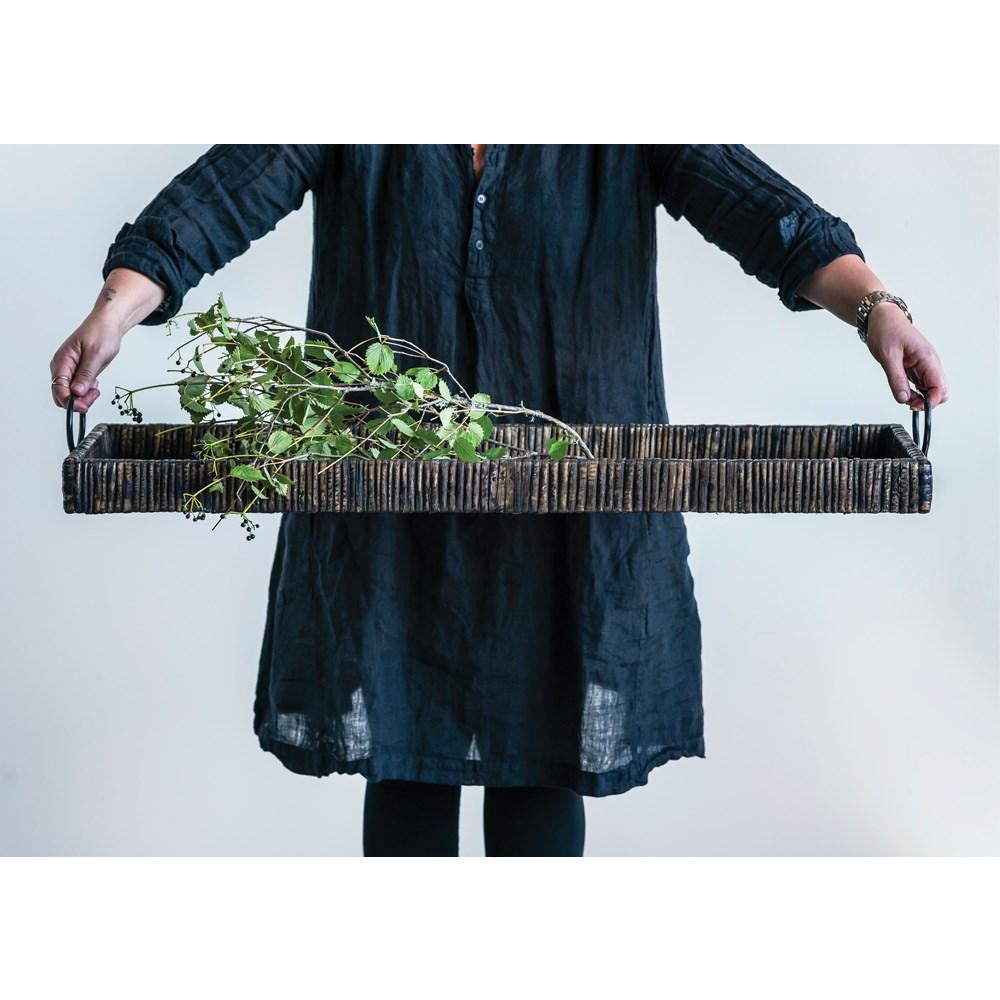 Rectangle Rattan Tray w/Metal Handles
