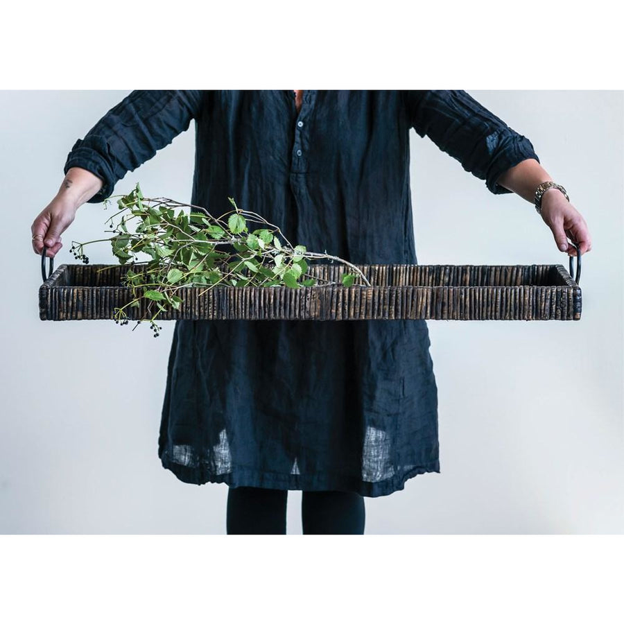Decorative Rattan Tray w/Metal Handles