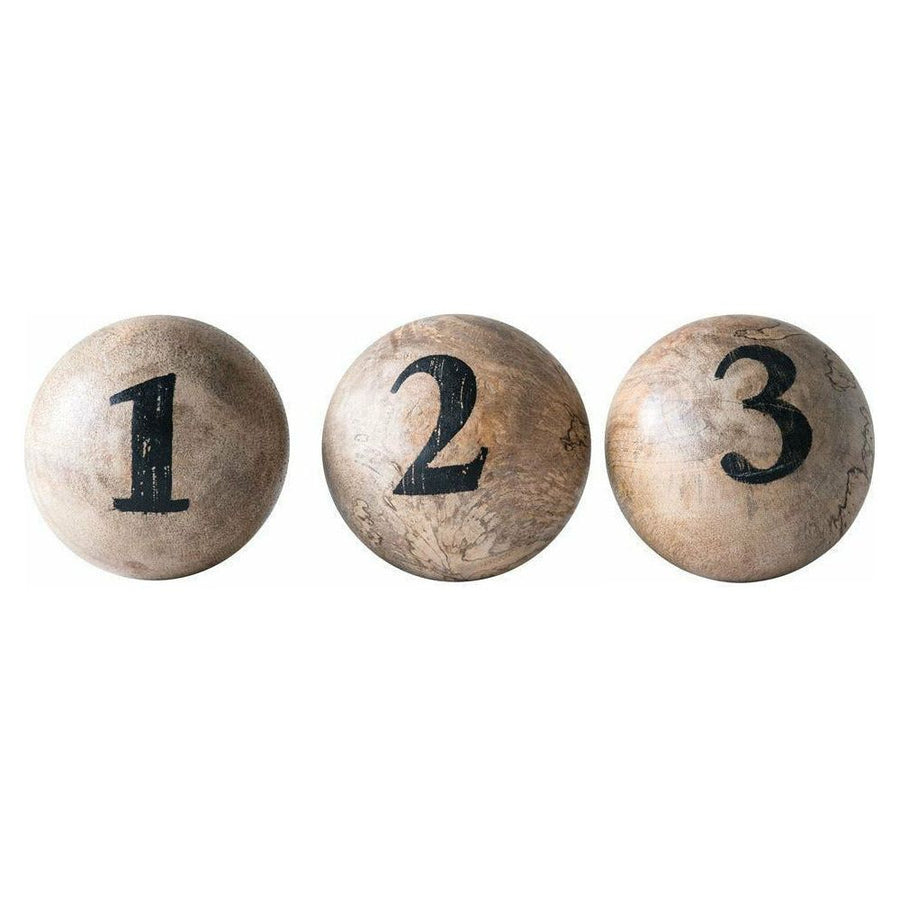 4" Mango Wood Ball w/Number