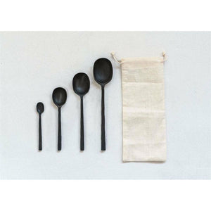 S/4 Cast Aluminum Black Spoons in Drawstring Bag