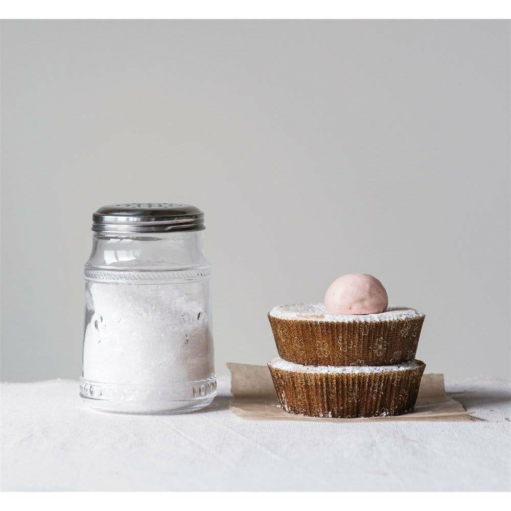 Pressed Glass Sugar Shaker w/Stainless Steel Lid