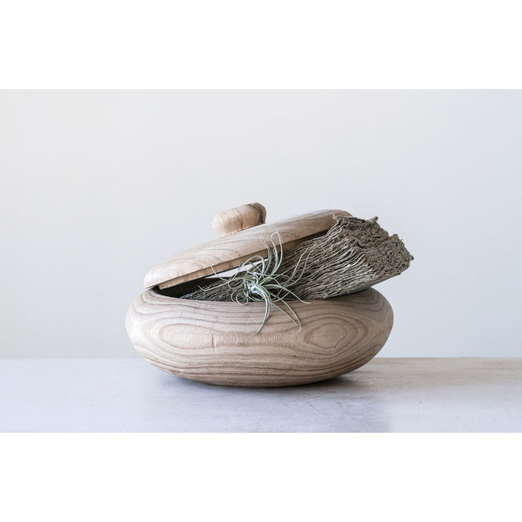 Decorative Paulownia Wood Container w/Lid