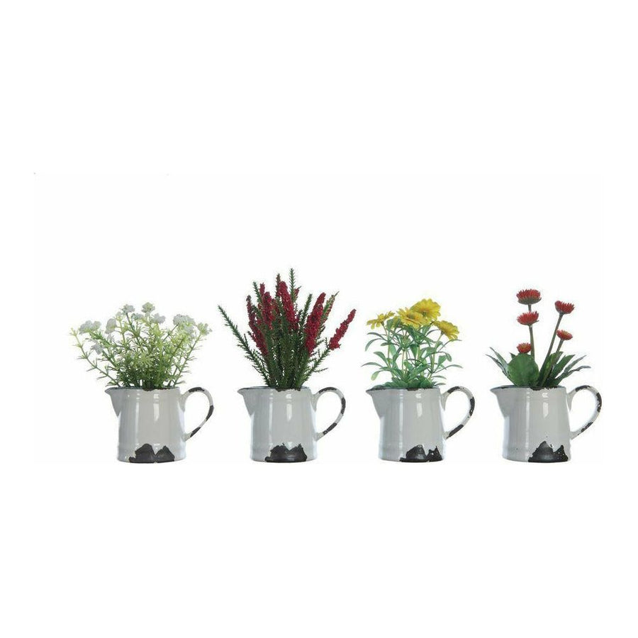 Faux Flowers in Ceramic Pitcher