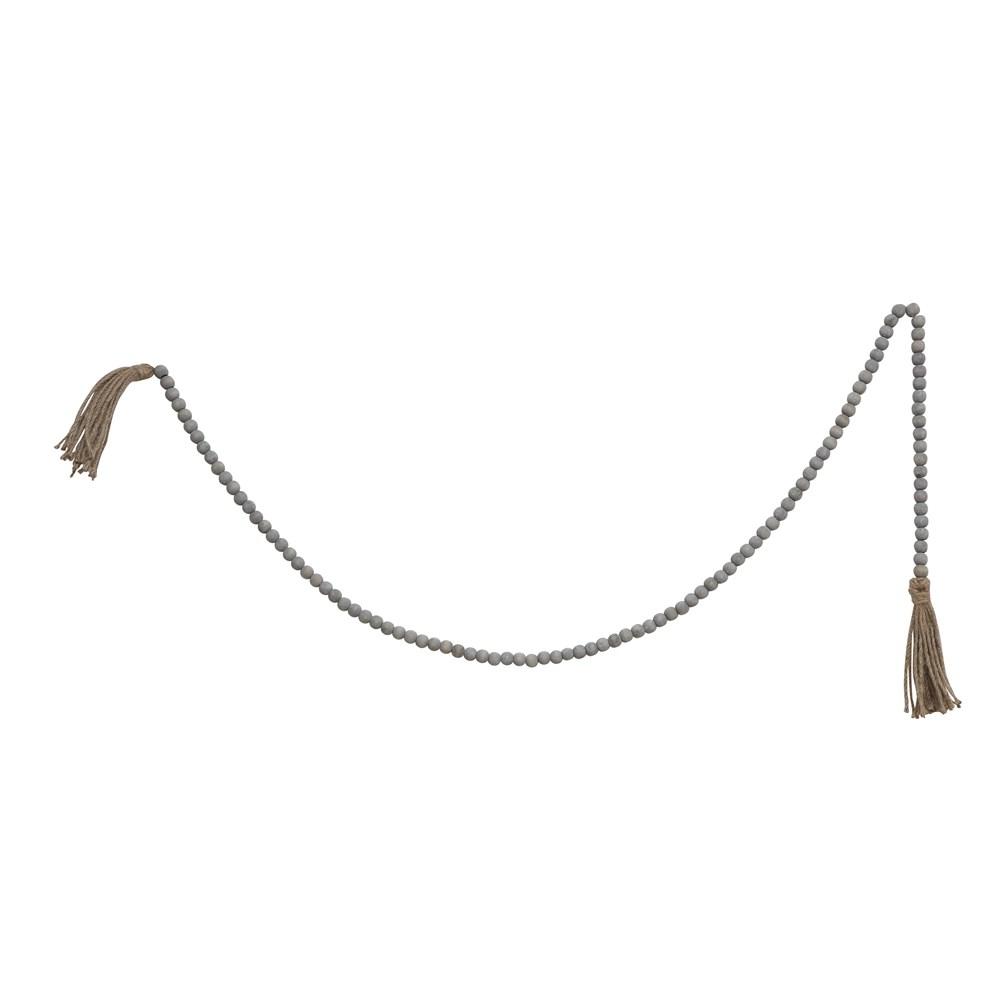 Jute & Wood Grey Bead Garland w/Tassels