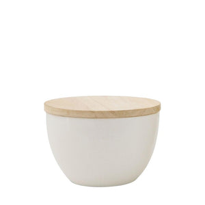 White Ceramic Canister w/Wood Lid - Small