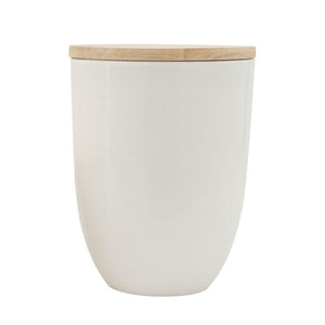 White Ceramic Canister w/Wood Lid