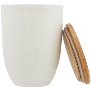 White Ceramic Canister w/Wood Lid - Large