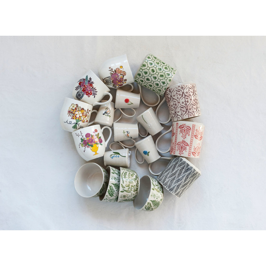Hand-Painted Embossed White Stoneware Creamer