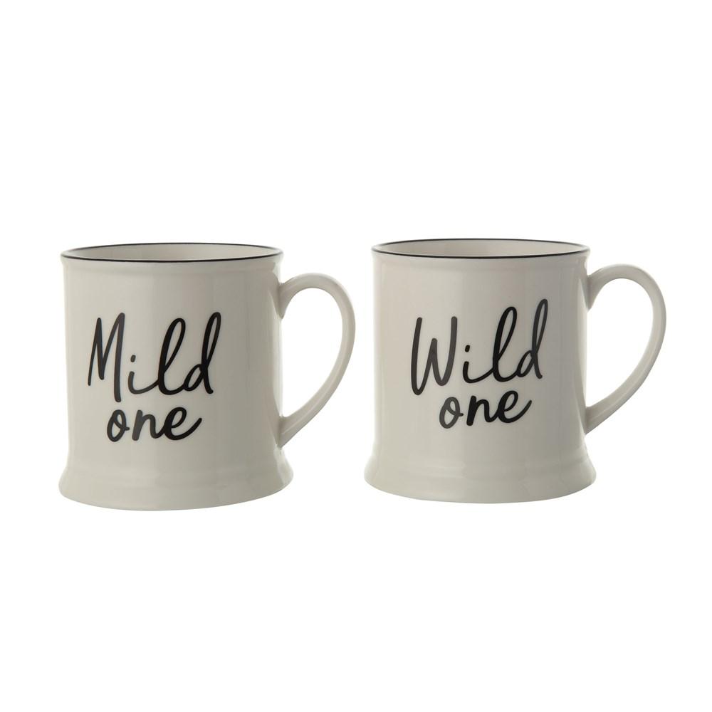 White w/Black Rim Stoneware Mug w/Saying