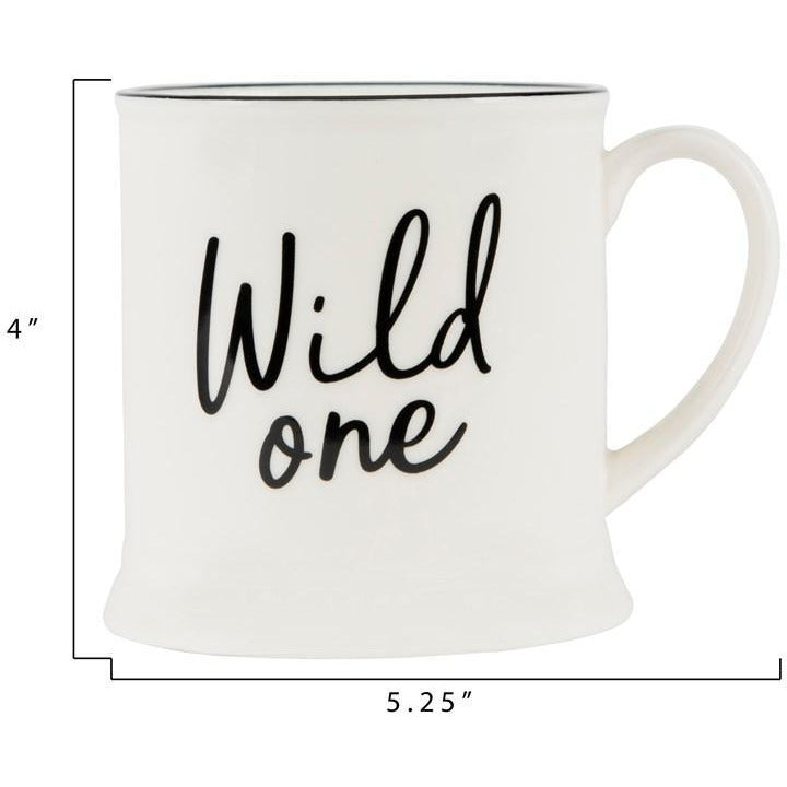 White w/Black Rim Stoneware Mug w/Saying