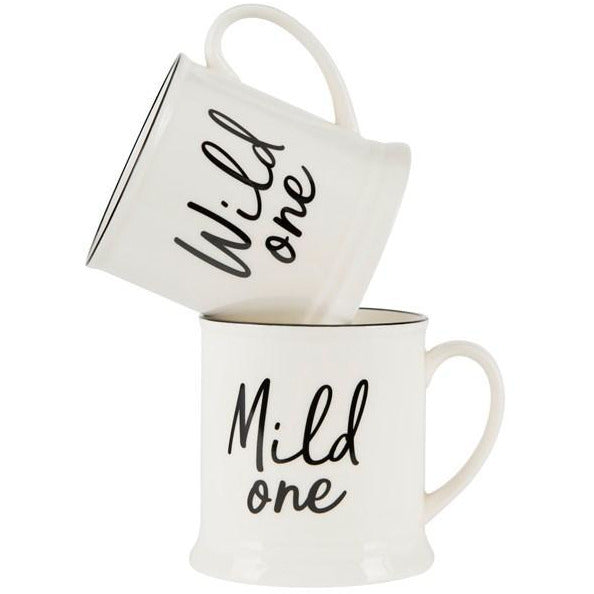 White w/Black Rim Stoneware Mug w/Saying