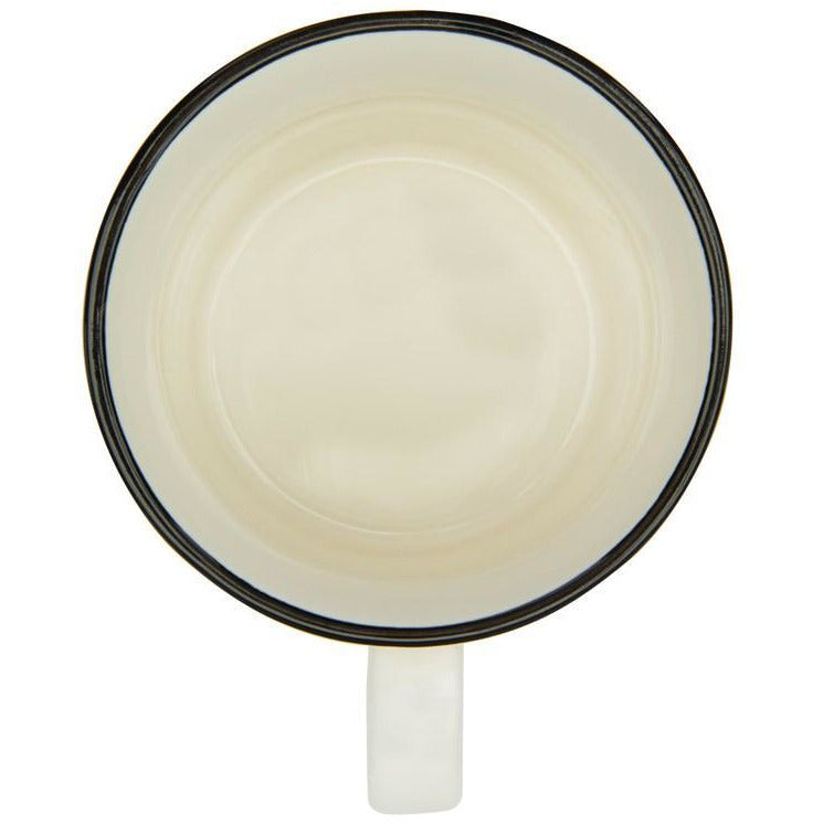 White w/Black Rim Stoneware Mug w/Saying