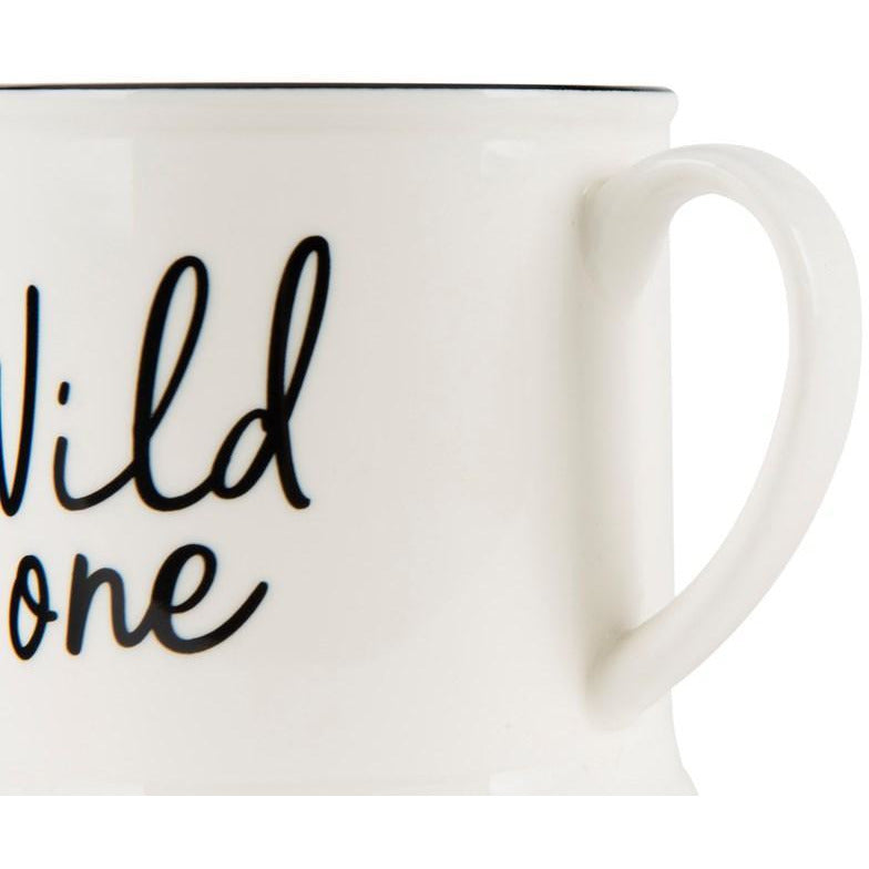 White w/Black Rim Stoneware Mug w/Saying